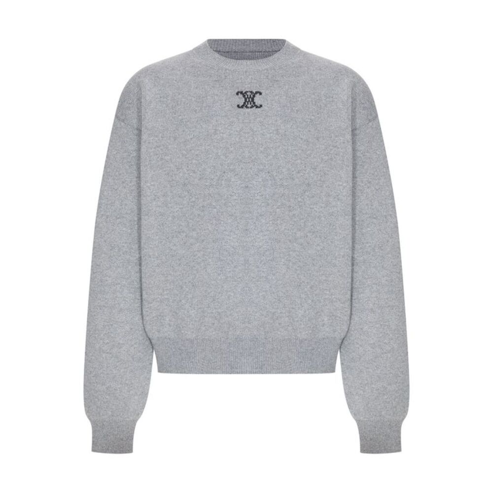 Celine Men Cashmere Crew-Neck Sweater With Front Logo